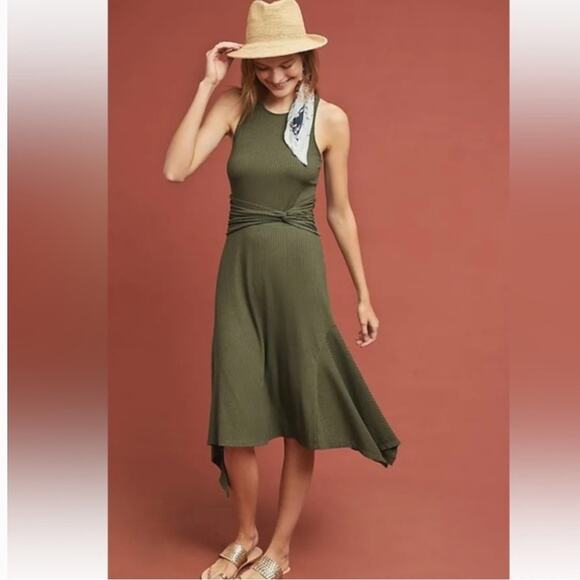 Anthropologie Olive Green Kingsolver Ribbed Midi Dress Small - Picture 2 of 11